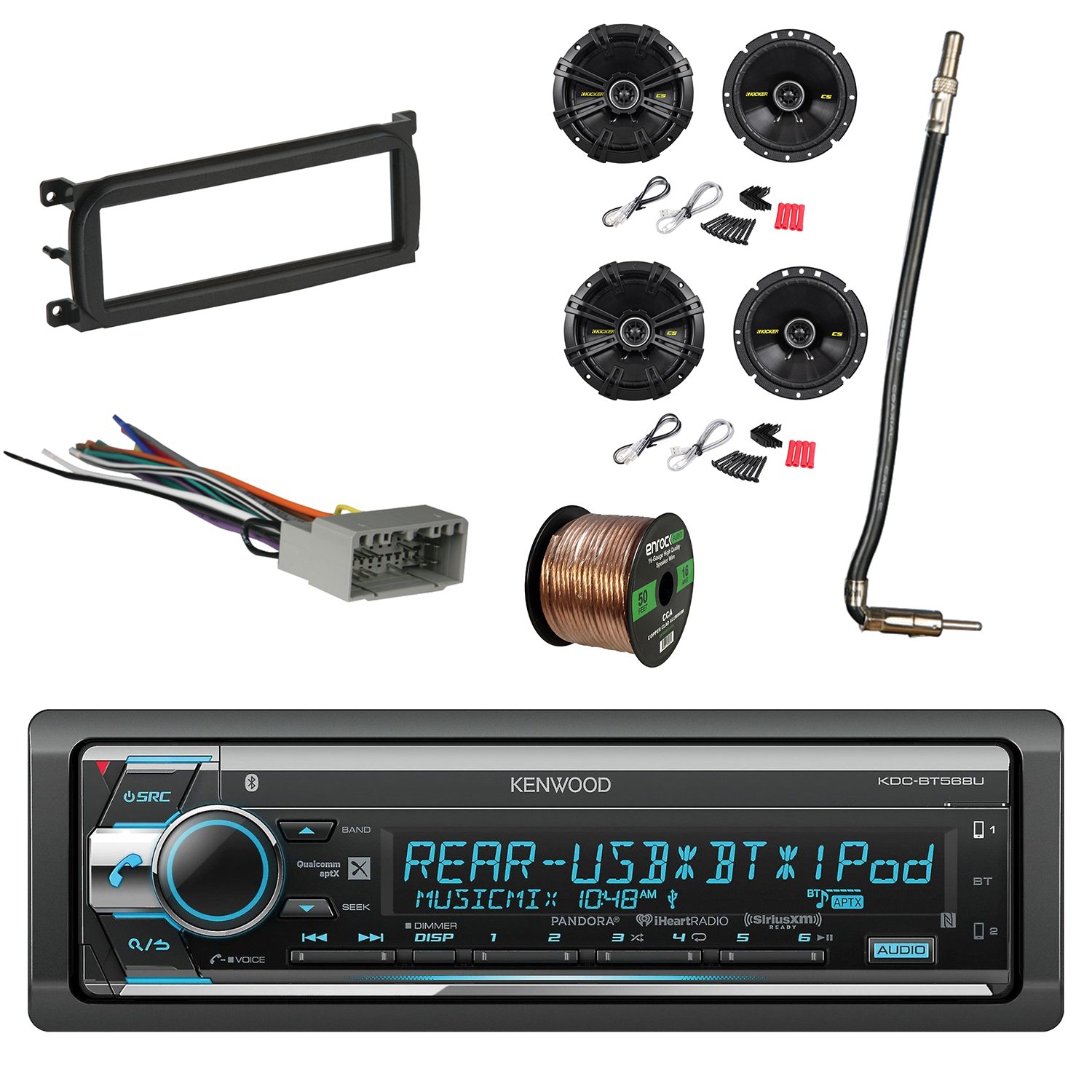 Kenwood Stereo Receiver, Bluetooth W/Kicker 600W Speakers(2Pairs