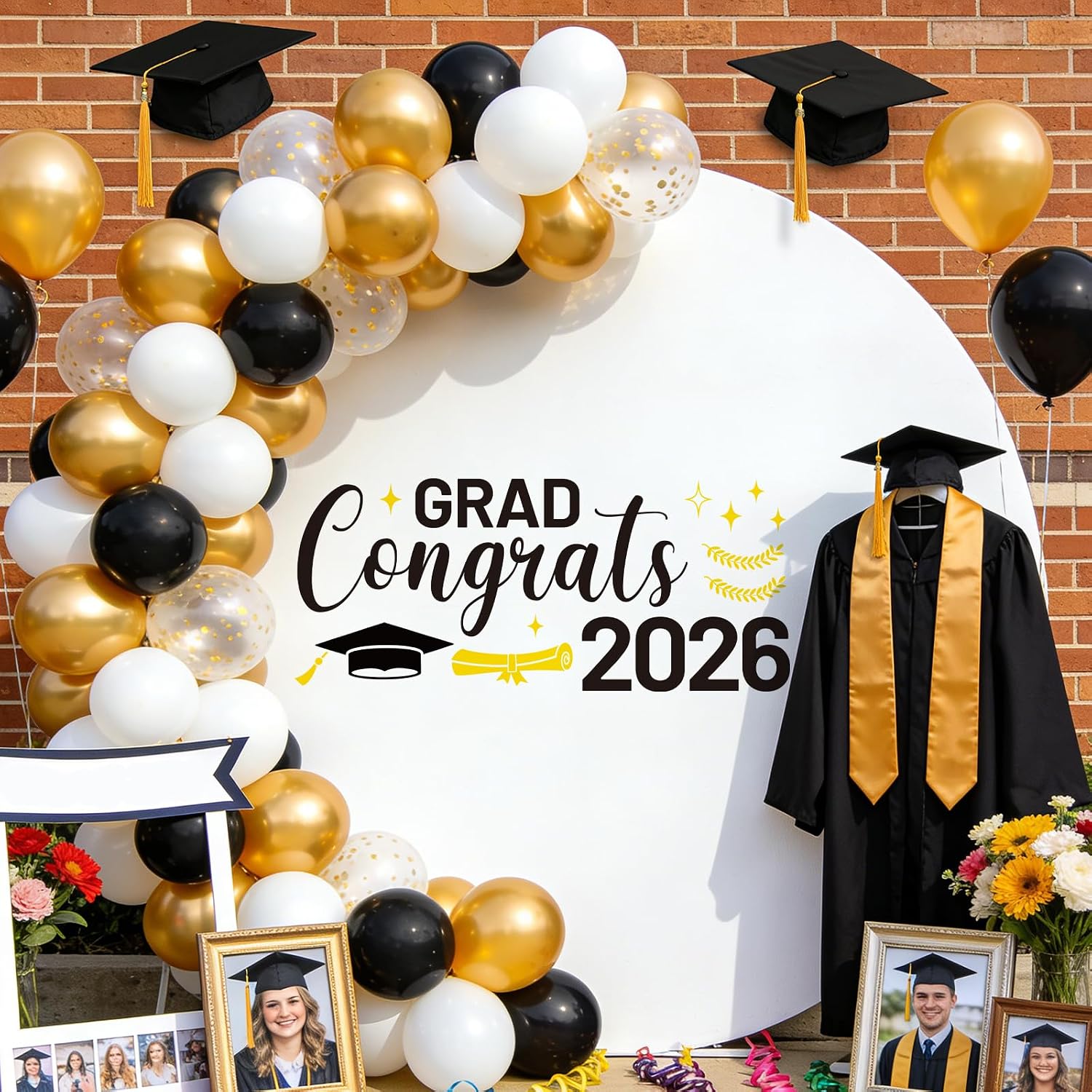2026 Graduation Decals Decorations, Class of 2026 Graduation Arch Backdrop Stickers for Party Decoration, Congrats Grad Decal for Party Supplies Photo Props, Black & Gold