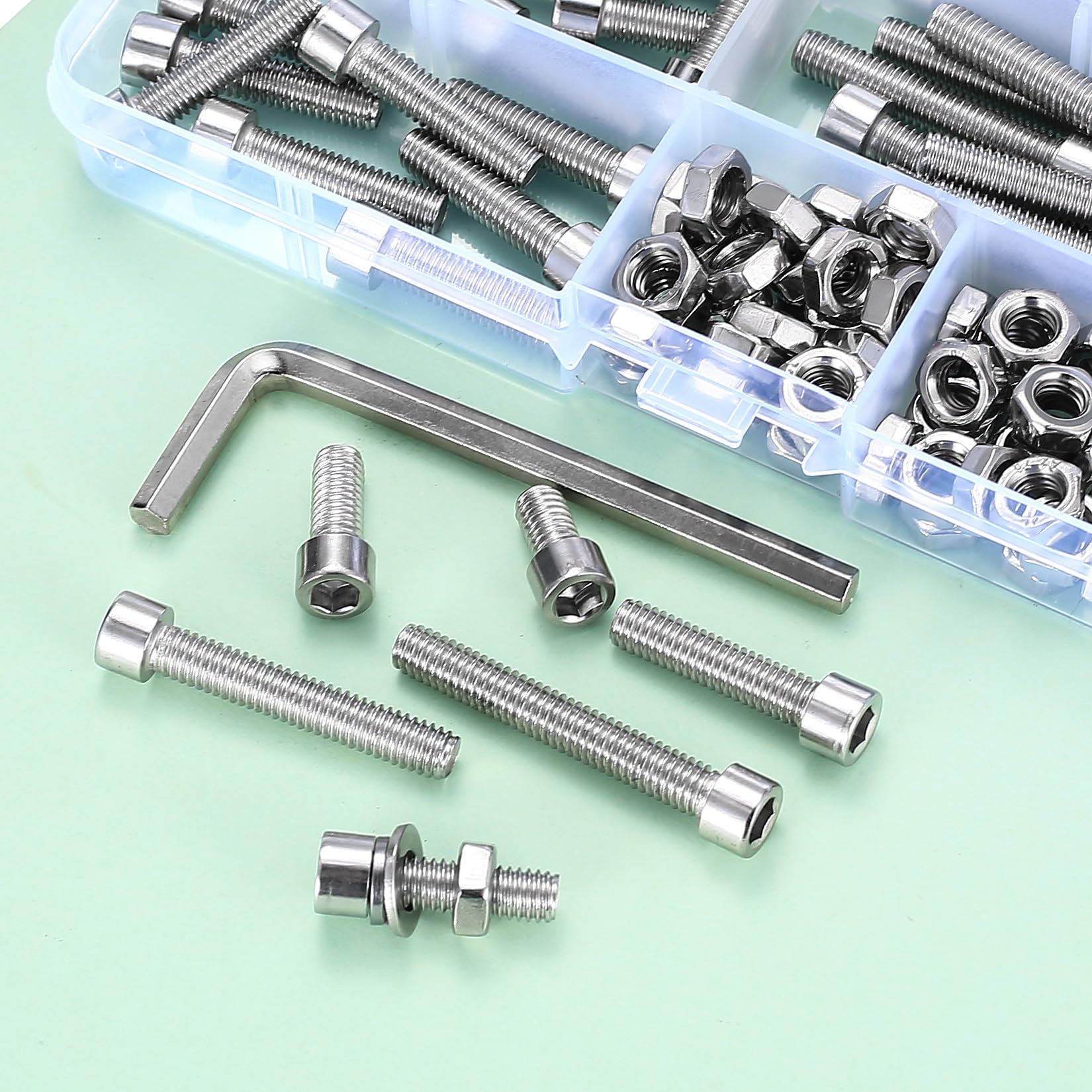 208 Pcs M6 Bolts and Nuts Set, Stainless Steel Nuts and Bolts Assortment, Hex Socket Head Cap Screws Set - Image 4