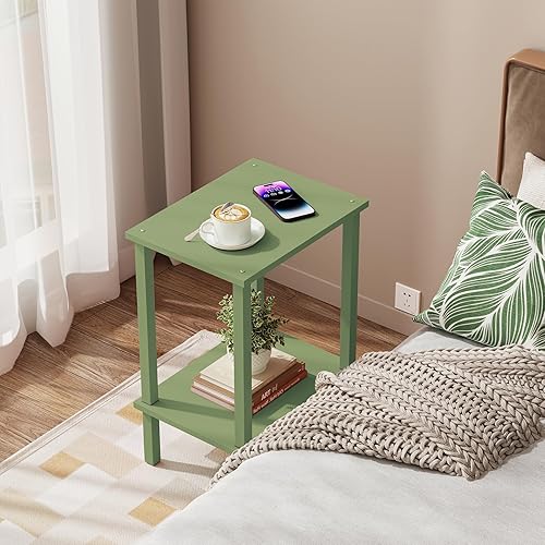 Miniatura 86 de TUTOTAK TB01BK035 - Mesa auxiliar, mesita de noche con estante de almacenamiento de 2 niveles, para espacios pequeños, 2 unidades Negro,Marrón,Gris