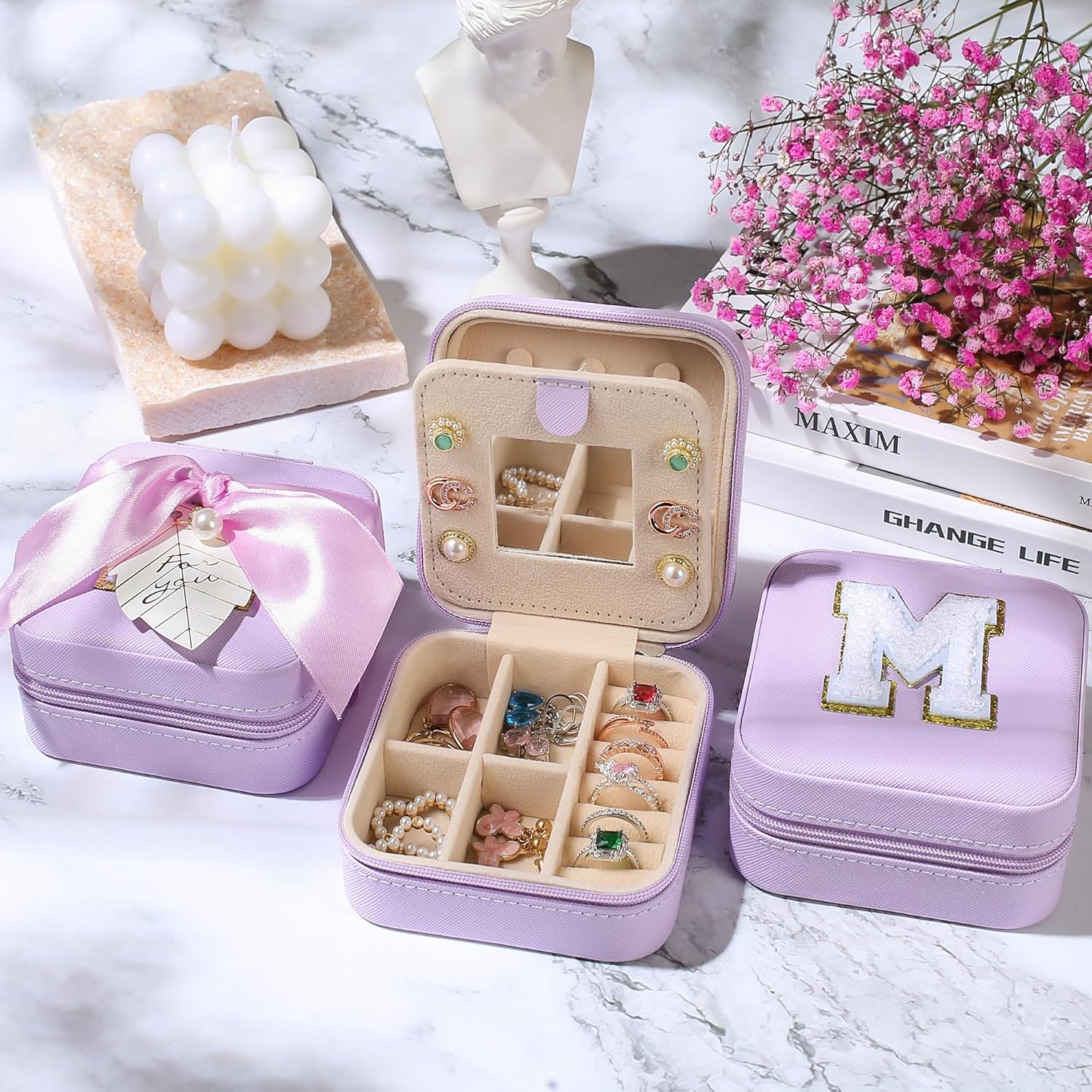 AYGXU イニシャルガラスカップ 竹の蓋とストロー付き 女の子用 小さな