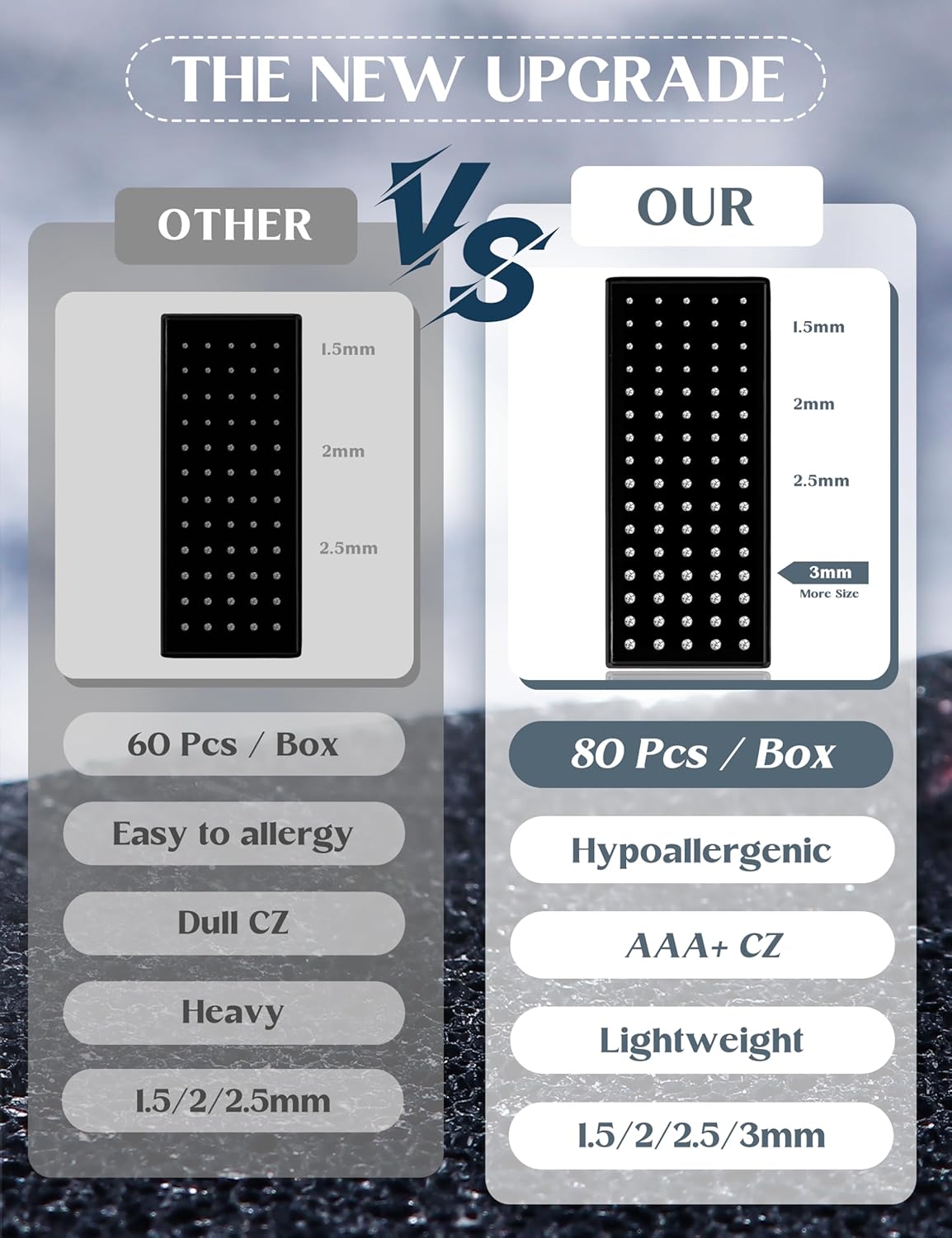 LOLIAS 80-160Pcs Nose Rings Studs for Women Men - Straight or L Shaped Surgical Stainless Steel Small Nose Studs Pin - Hypoallergenic 20G 22G Tiny Nose Piercing Jewelry 1.5/2/2.5/3 mm CZ - Image 2