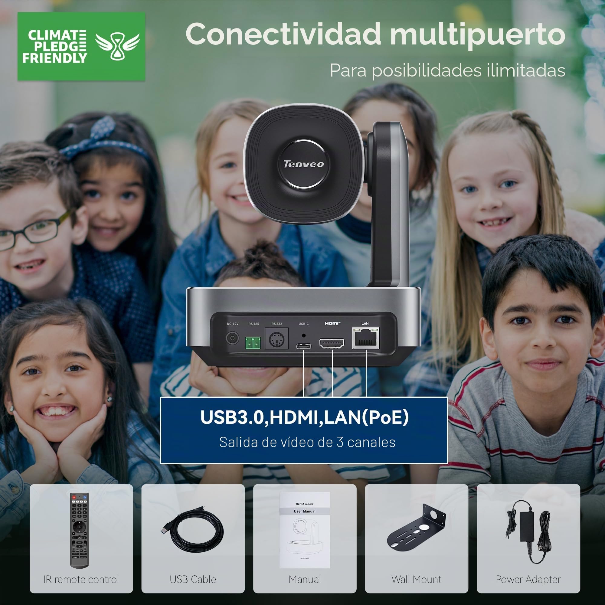 Tenveo 4K PTZ Cámara con Seguimiento por IA de Humanos y Rostros Zoom Óptico 20X + Digital 8X USB3.0/HDMI/LAN PoE IP Cámara para Transmisión en Vivo para Servicios Religiosos, Eventos de Transmisión