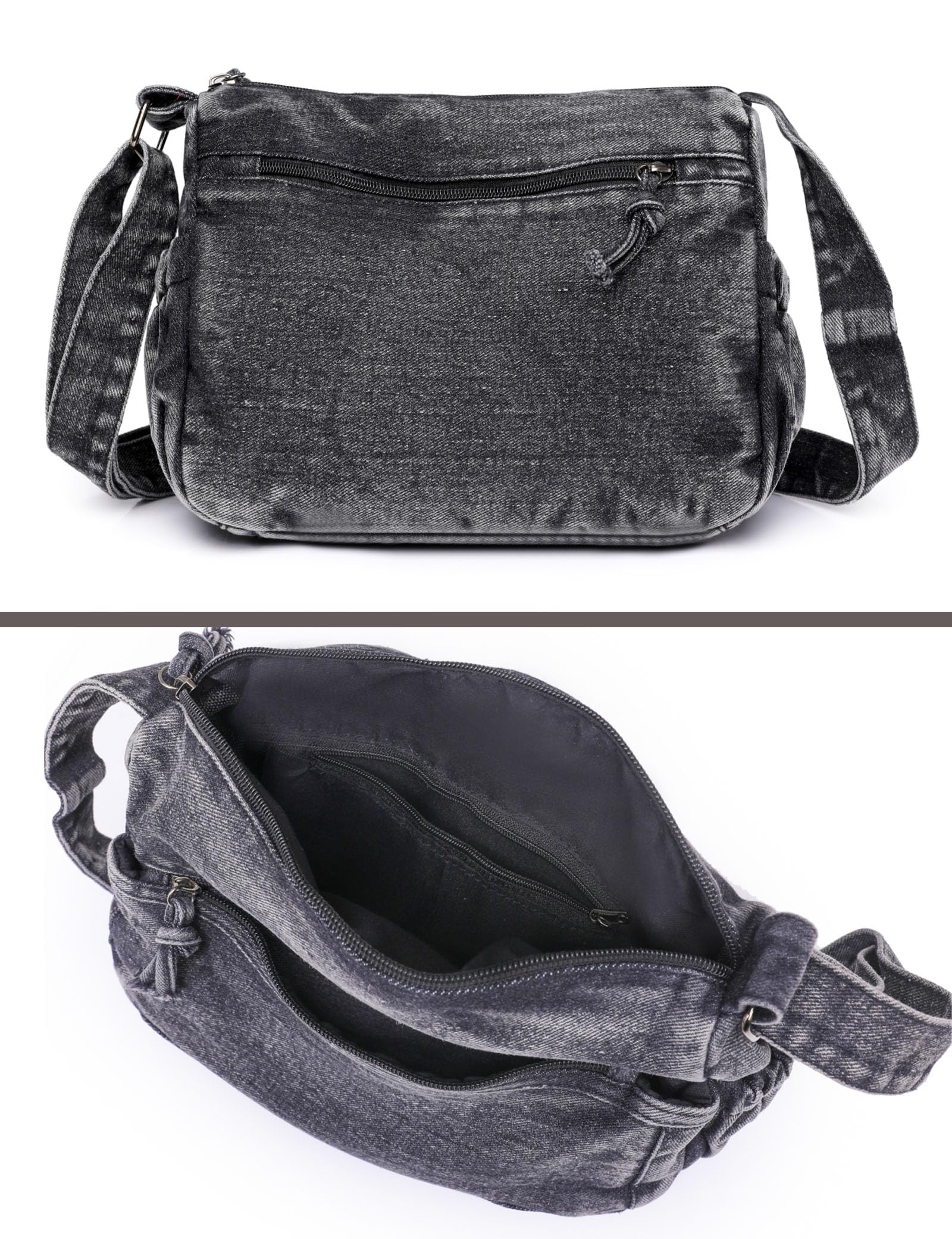 Borsa a tracolla in denim vintage da donna, tracolla regolabile, borsa a tracolla blu casual