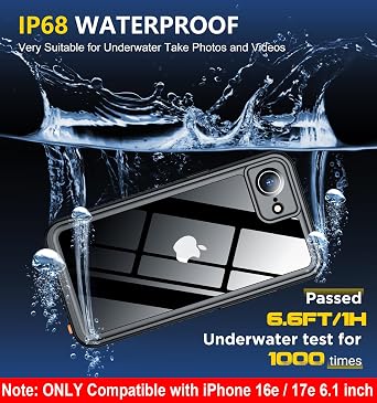SPIDERCASE for iPhone 16e Case/iPhone 17e Case Waterproof,Black/Clear