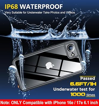SPIDERCASE for iPhone 16e Case/iPhone 17e Case Waterproof,Black/Clear