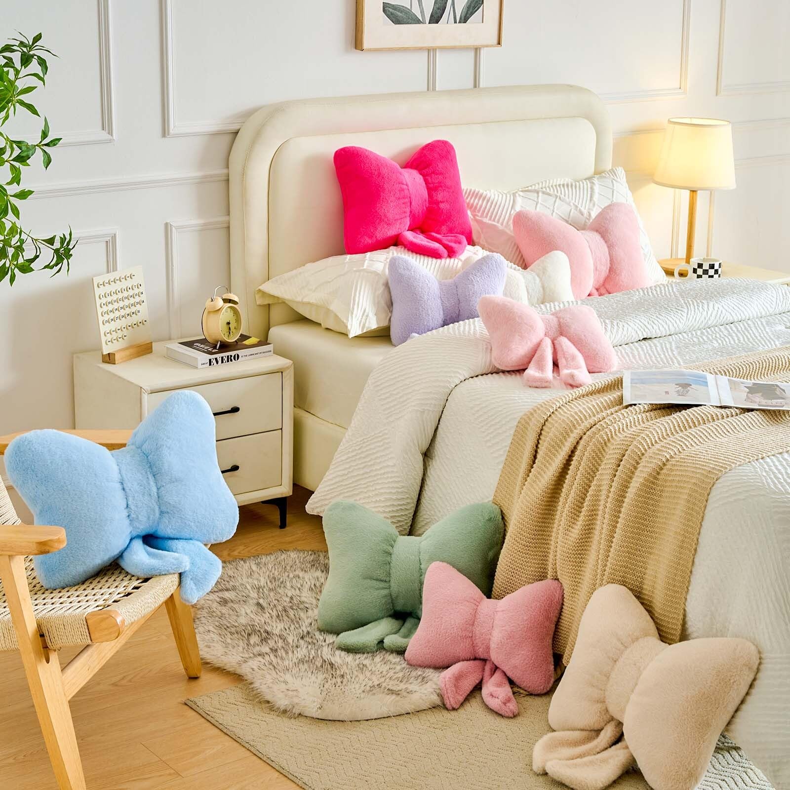 Lfsaaj Schleifen-Überwurfkissen, dekorative Schleifenkissen, ästhetische Raumdekoration, Schleifenkissen, niedliches kokettes Plüsch-Lendenkissen für Bett, Couch, Wohnen (Rosa, 40,6 cm)