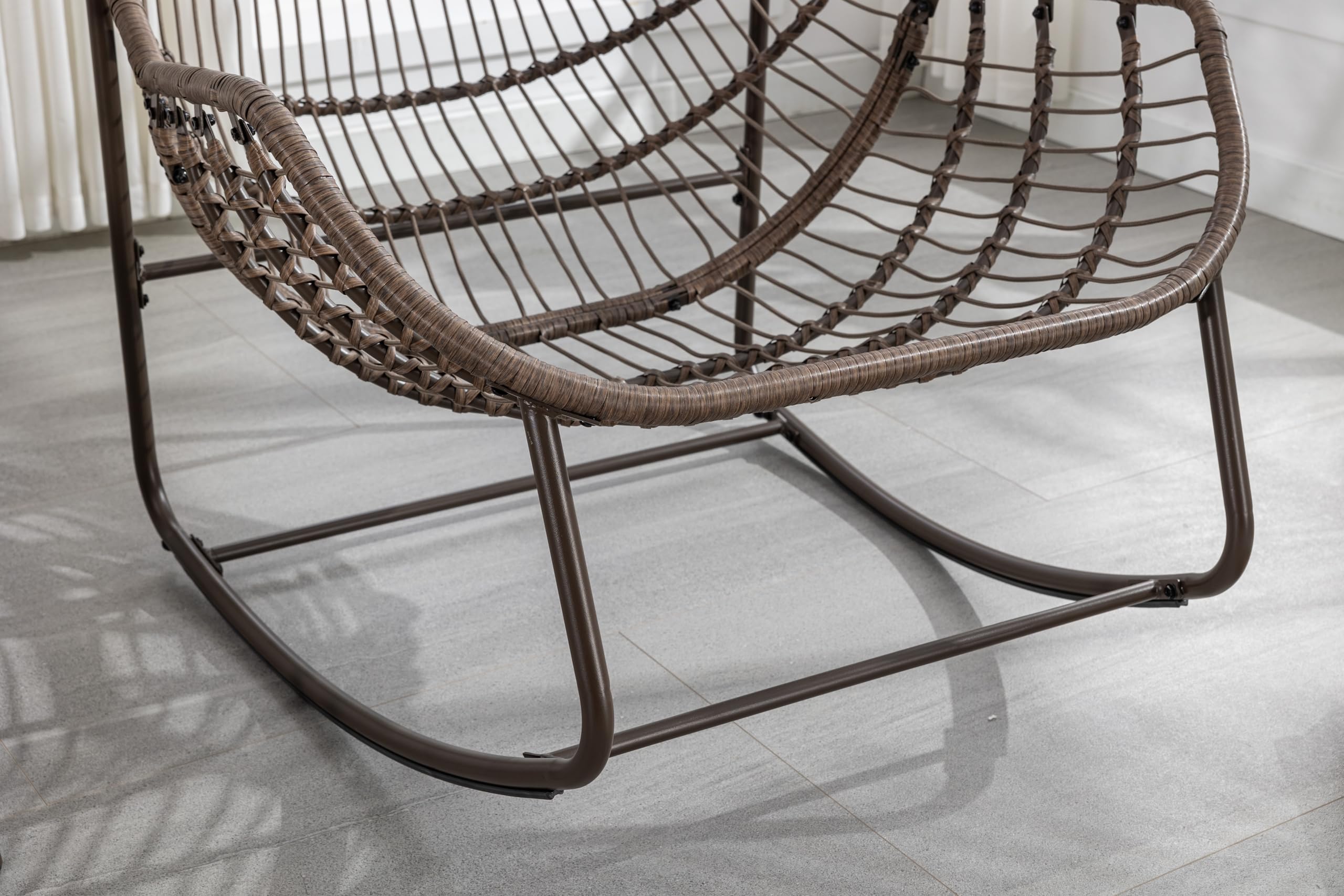 MURUL Mecedora de patio de mimbre de gran tamaño y forma de huevo. Una cómoda mecedora para interior y exterior con cojín grueso. Un sillón moderno adecuado para balcón (gris)
