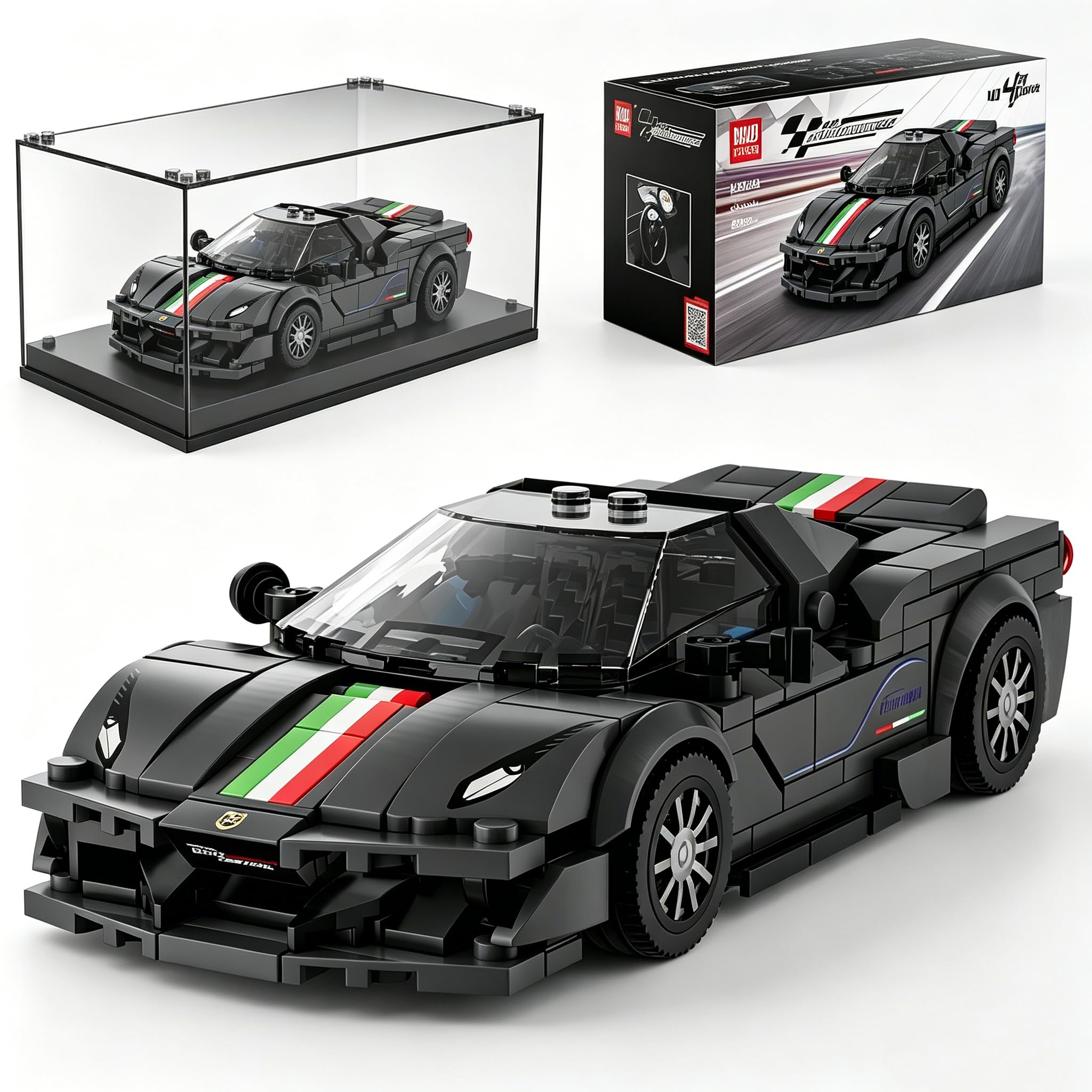 Car Building Toys with Acrylic Display Case, 358 Pcs Vehicle Set