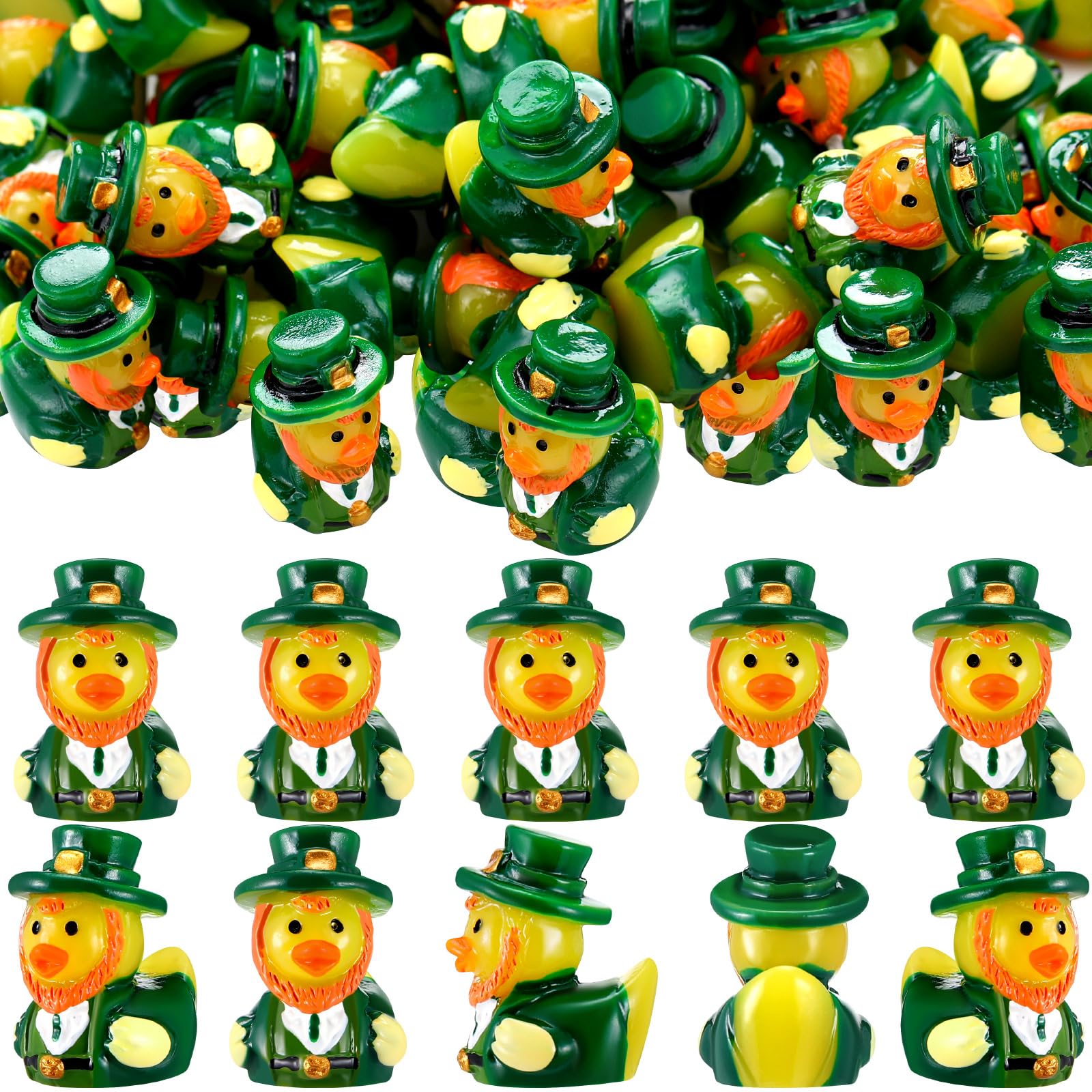Weysat 60 Pcs Mini Resin Ducks, St. Patrick's Day Tiny Miniature Duck Figurines Irish Small Duck for Dollhouse Landscape Ornament Potted Decoration Gift Exchange