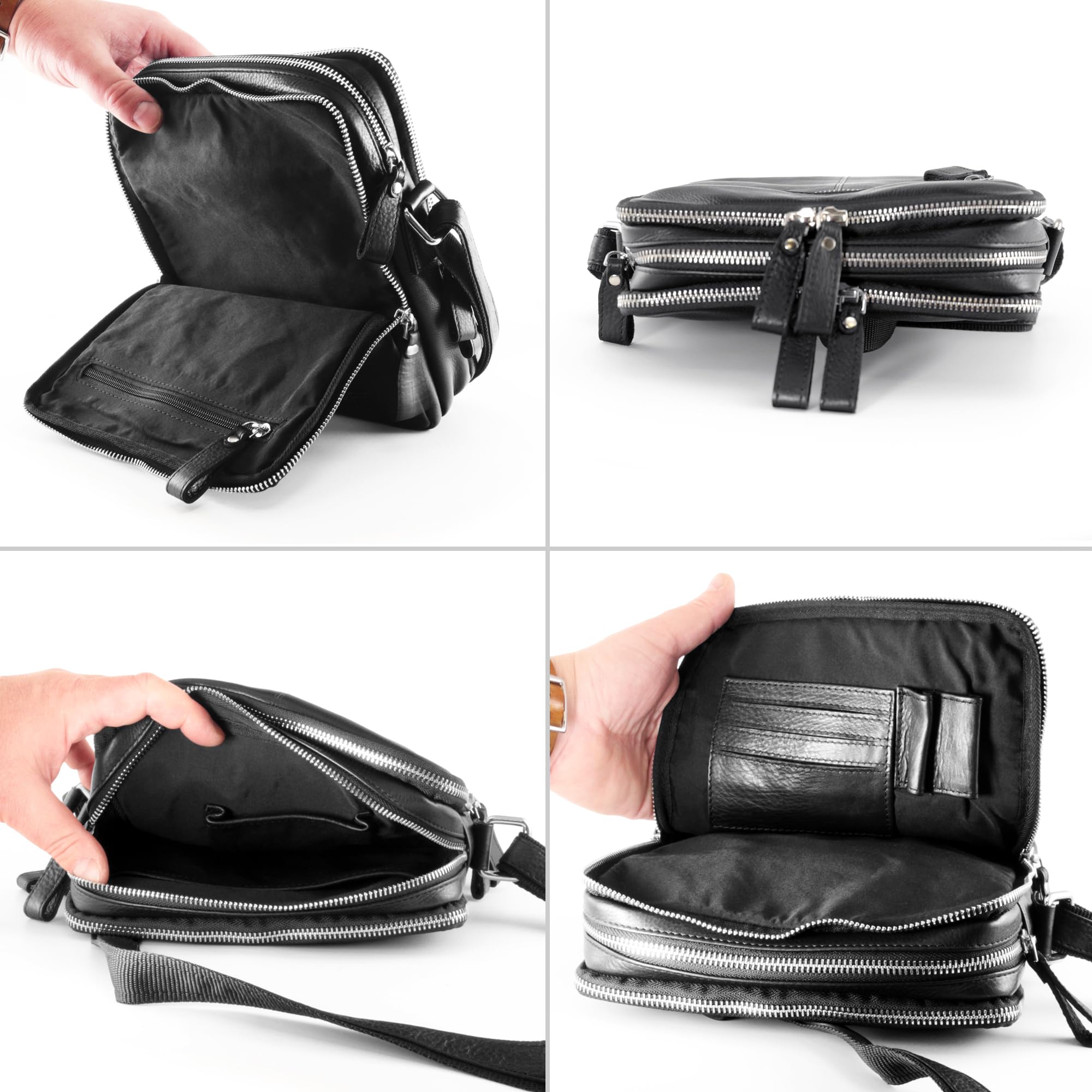 Fa.Volmer ® Echtleder Umhängetasche Herren – kleine Schultertasche, Messenger Bag für Tablet 9 Zoll, Business Tasche für Büro, Uni & Freizeit | Laredo (schwarz)