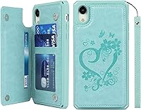 Vista 15 de iCoverCase Funda compatible con iPhone XR con tarjetero para mujer, con bloqueo RFID en relieve, de piel sintética, con correa de muñeca