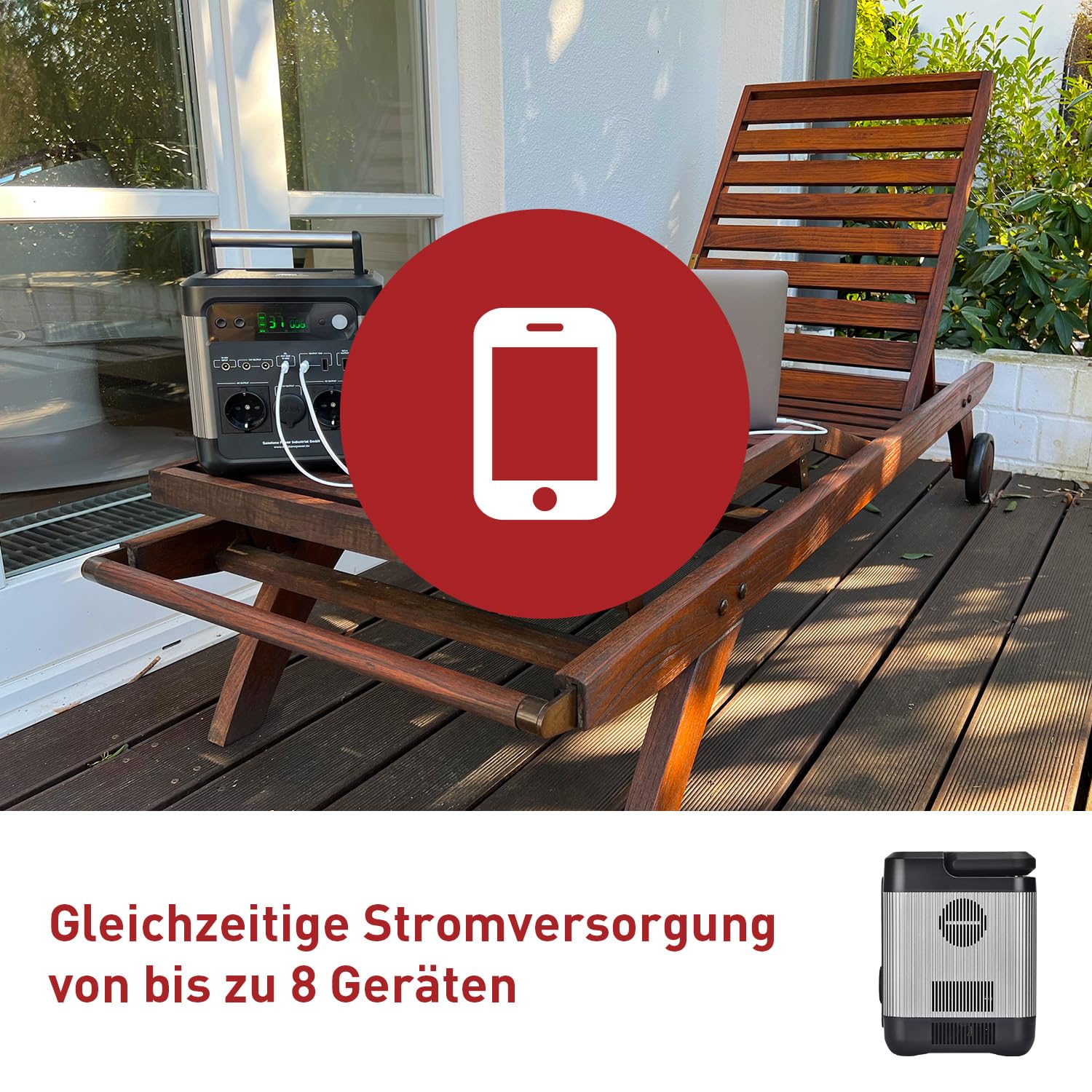 Sunstonepower 1200W Powerstation 999Wh Lithium Akku Mobiler Stromspeicher & Solar Generator mit 2 x 1200W AC-Steckdosen für Campingreisen, Garten, Balkon, Heimwerken und Notstromaggregat
