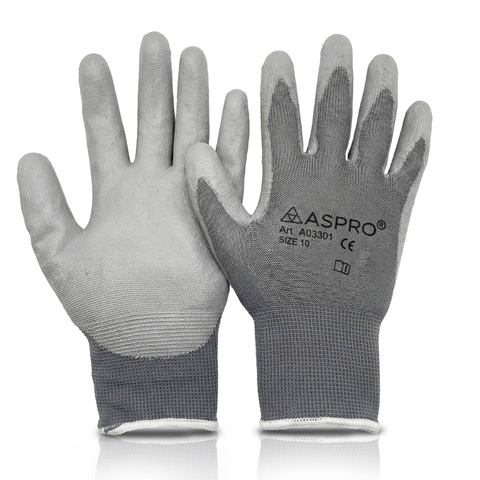 ASPRO PU Coated portective Work Gloves, Size 7EU (S), Grey — image 1