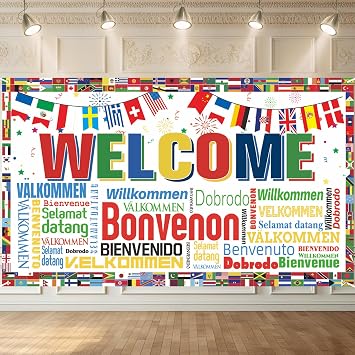 International Welcome Banners World Flags Banner Backdrop International Country Flags Banner Around The World Decorations Flags of The World Banner Christmas Olympic Party Decorations for Indoor Outdoor