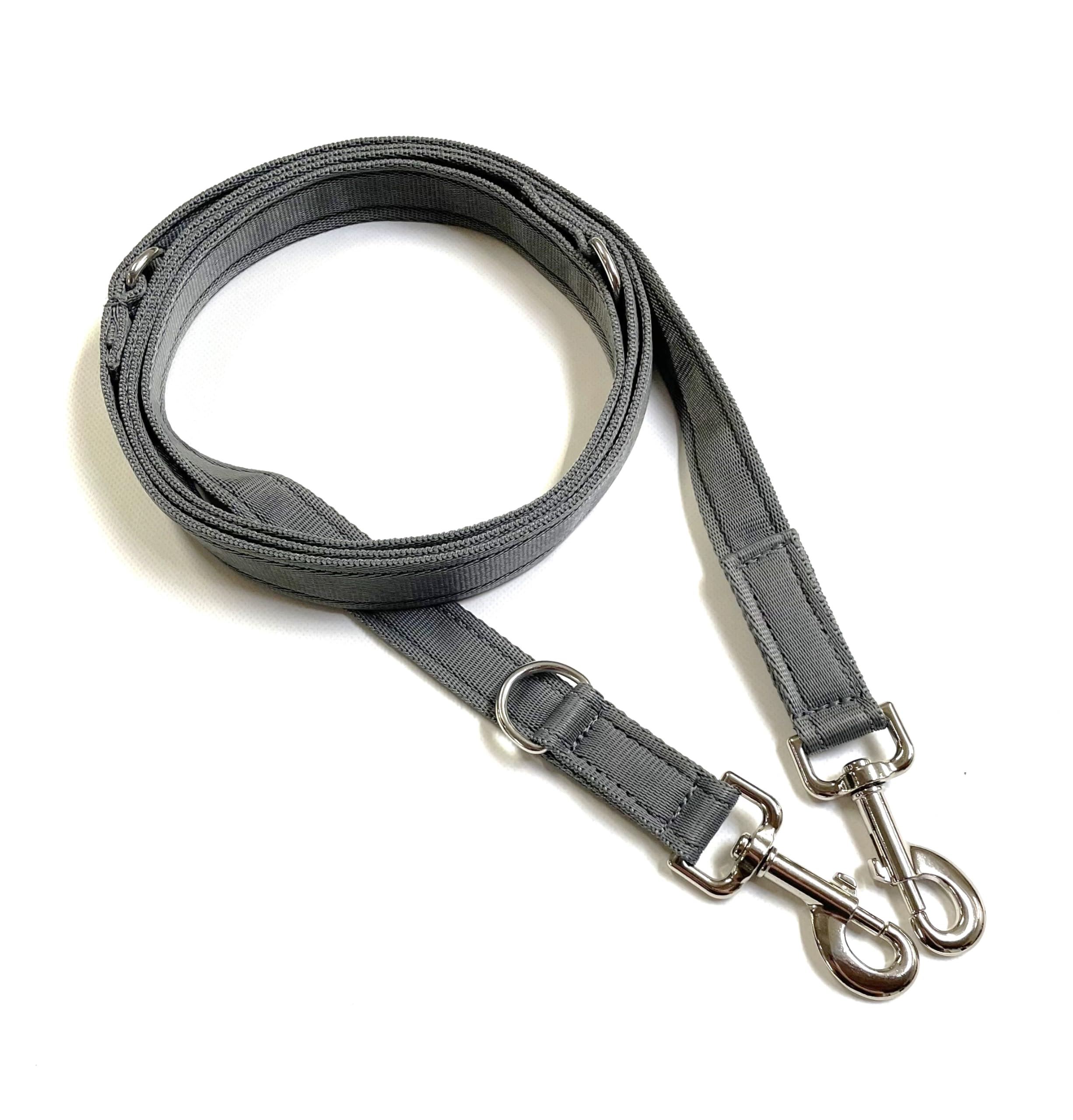 Police Style Dog Training Leads Double Ended Leash Obedience Control Recall Multi-Functional 20mm Cushion Webbing (Silver/Grey, 8ft (2.4 Metres)) — image 1