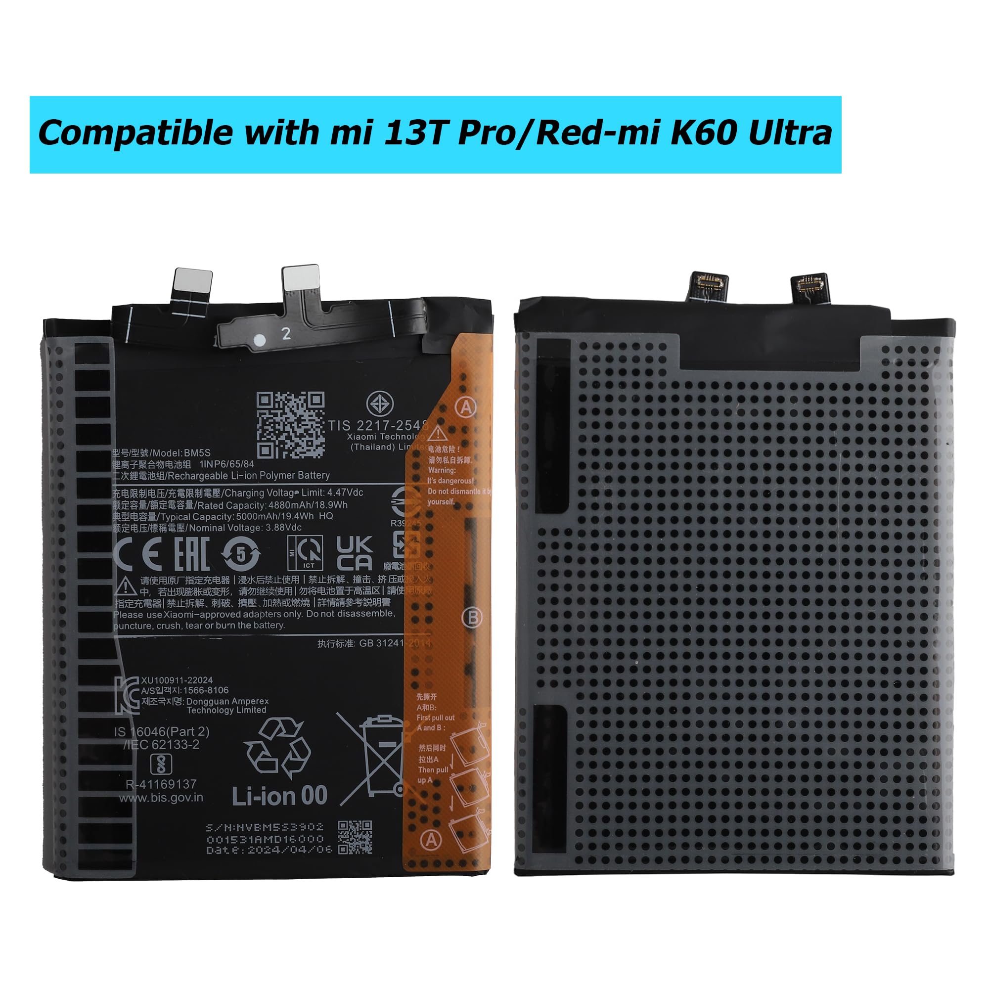 BM5S Batteria di ricambio compatibile con Xiaomi 13T Pro/Redmi K60 Ultra con toolkit