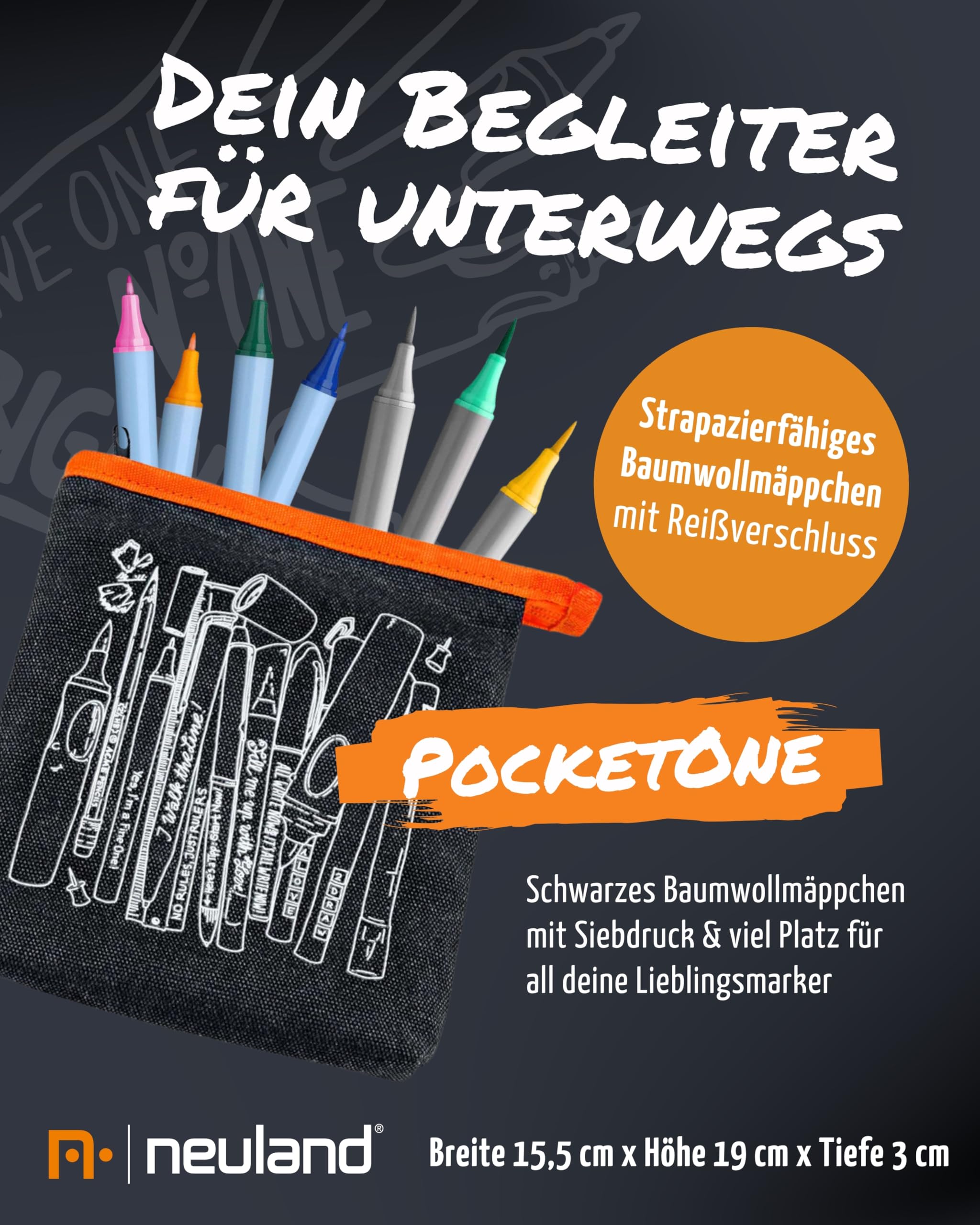 Neuland Creative Sketch Set I 3x FineOne Art 0,5-5 mm & 4x FineOne Flex 0,5-3 mm Marker I Inkl. mySketchbook Notizbuch in Schwarz & Baumwoll-Mäppchen I Ergonomische & nachfüllbare Flipchartmarker