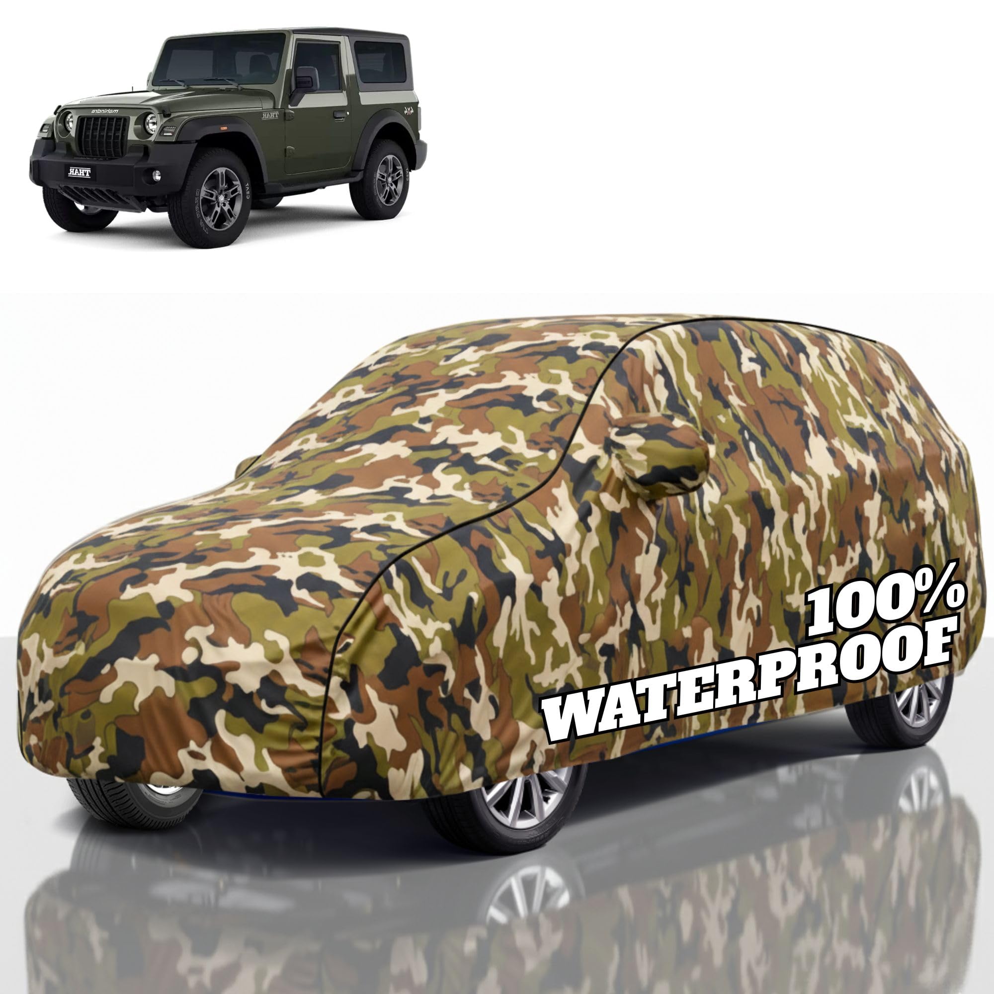 Premium Polyester Car Cover Thar All-Weather Protection from Rain, Dust &amp; Sun | UV Resistant Fabric | Full Body Secure Fit for Outdoor &amp; Indoor Parking Jungle