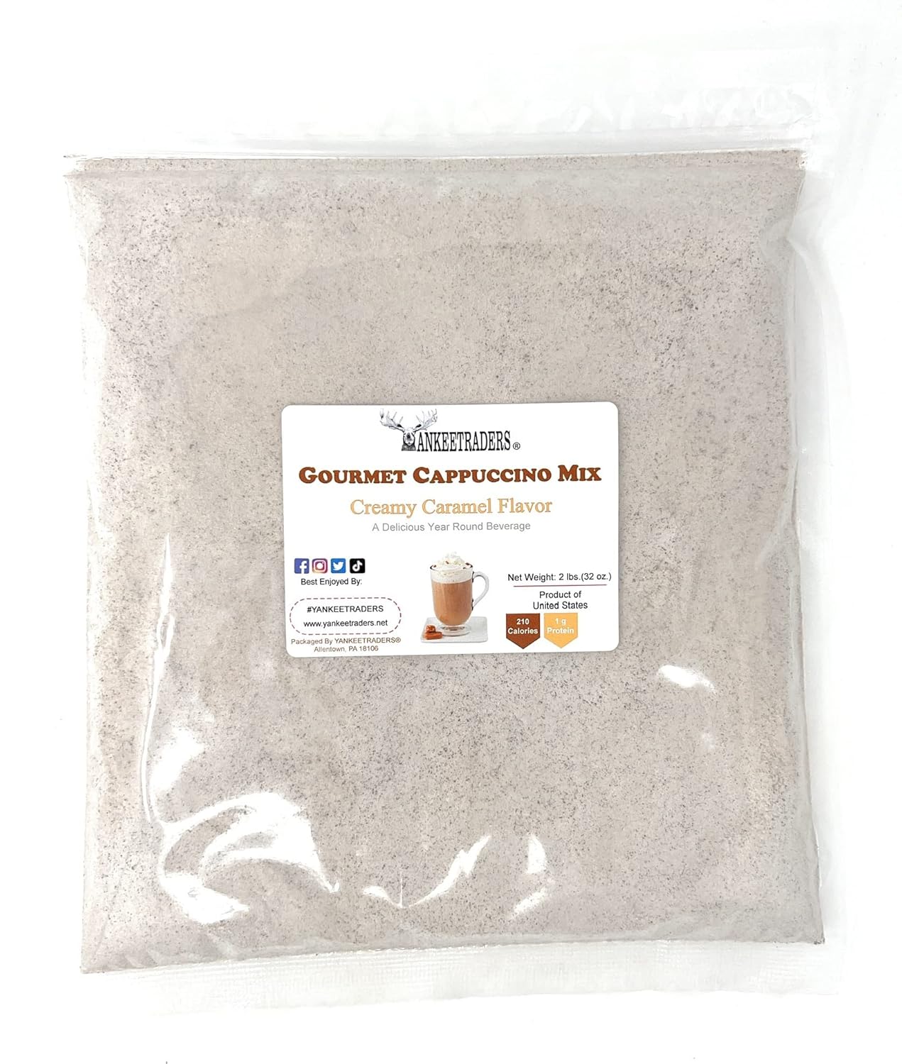 Yankee Traders Brand Instant Creamy Caramel Cappuccino Mix, 2 Lb (Make Hot, Iced or Frozen)