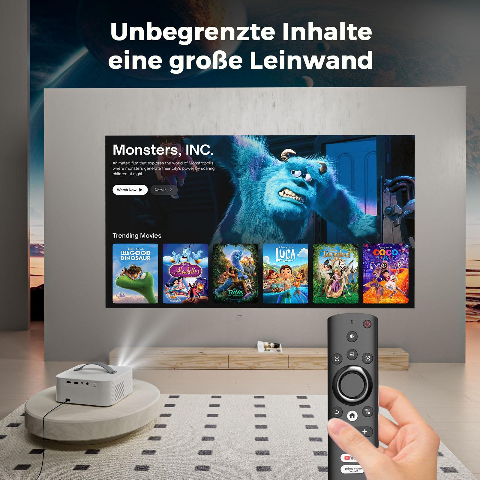 Beamer-Outdoor | Kompatibel mit Netflix Dolby Audio | 1600 ANSI Lisowod HDR10 4K Heimkino | EARC CEC | Auto Fokus & Trapezkorrektur Smart Projektor|Bluetooth 5.4 WiFi6 | Für Familienkino und WM-Party