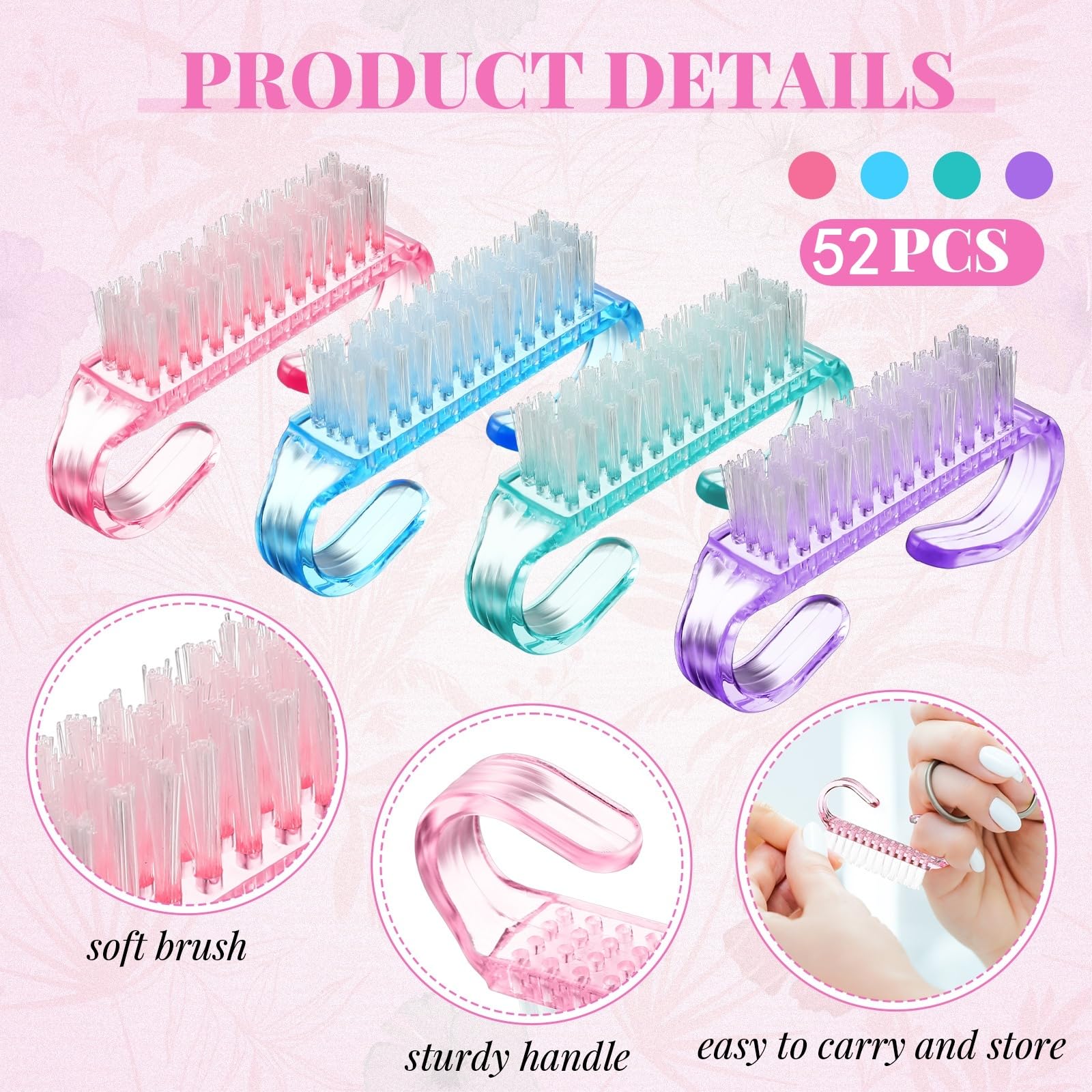 Patelai 100 cepillos de uñas con mango para limpiar uñas coloridos, cepillos de manos, dedos de los pies, cepillos de limpieza de pedicura para hombres y mujeres, cepillo multicolor