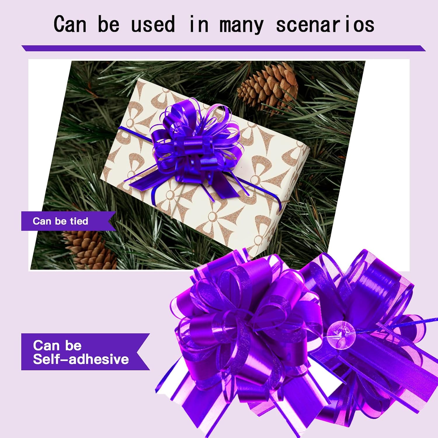 Large Pull Bow for Gift Wrapping, 12 Pcs, 6 Inch (Purple) image 4