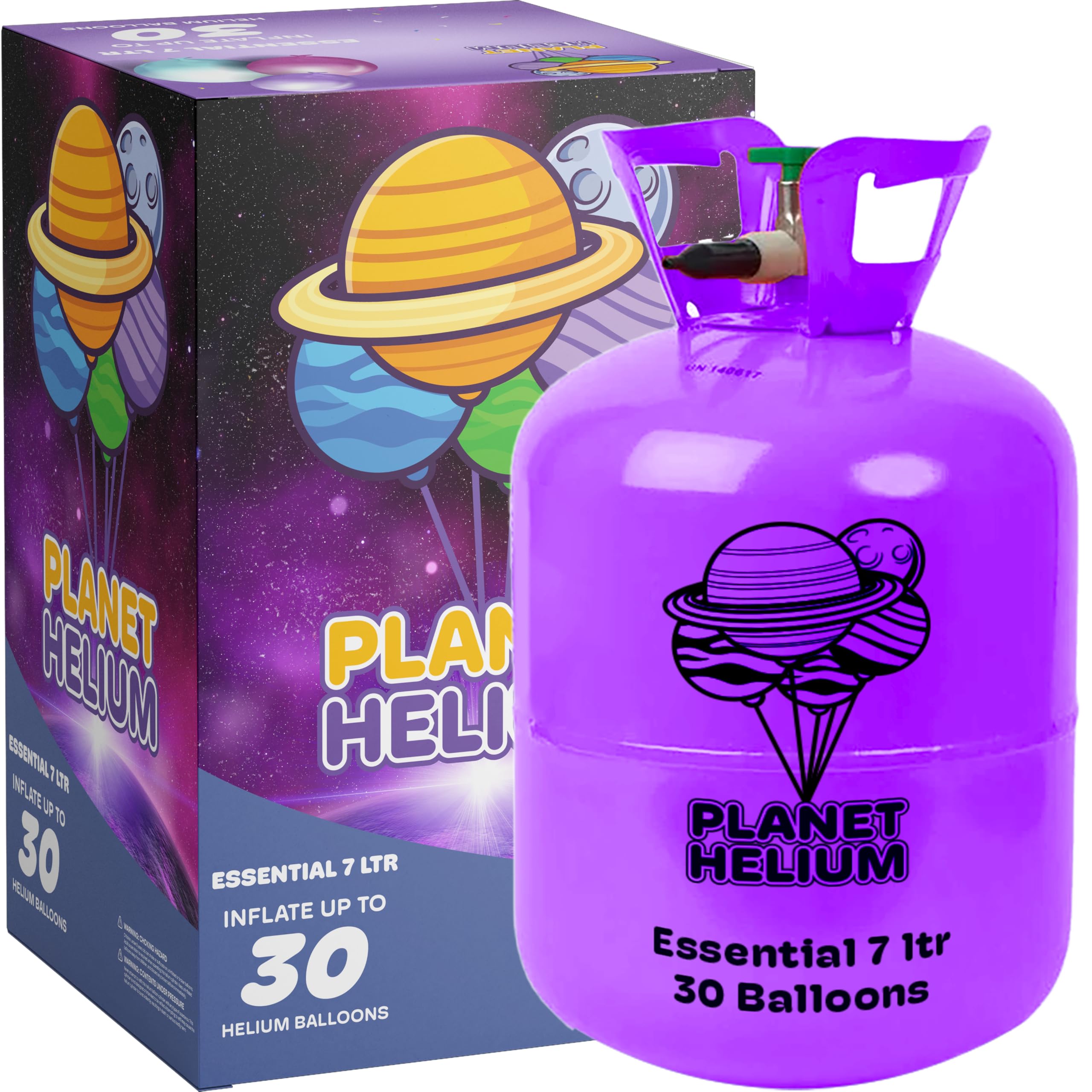 Planet Helium Balloon Canister (7L for 30 Balloons) - 99.9% Pure Helium Gas Compatible with Standard 9" Balloons for Parties, Weddings, Birthdays