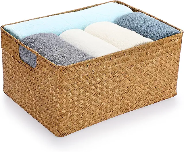 Cesto de Junco IGNPION: Cesta de Almacenamiento Abierta para Sala, Baño y Oficina