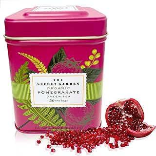 Organic Pomegranate Ceylon Green Tea - 50 Packets - Natural Antioxidant Rich Herbal Leaf Teabags - USDA Certified 100% No...