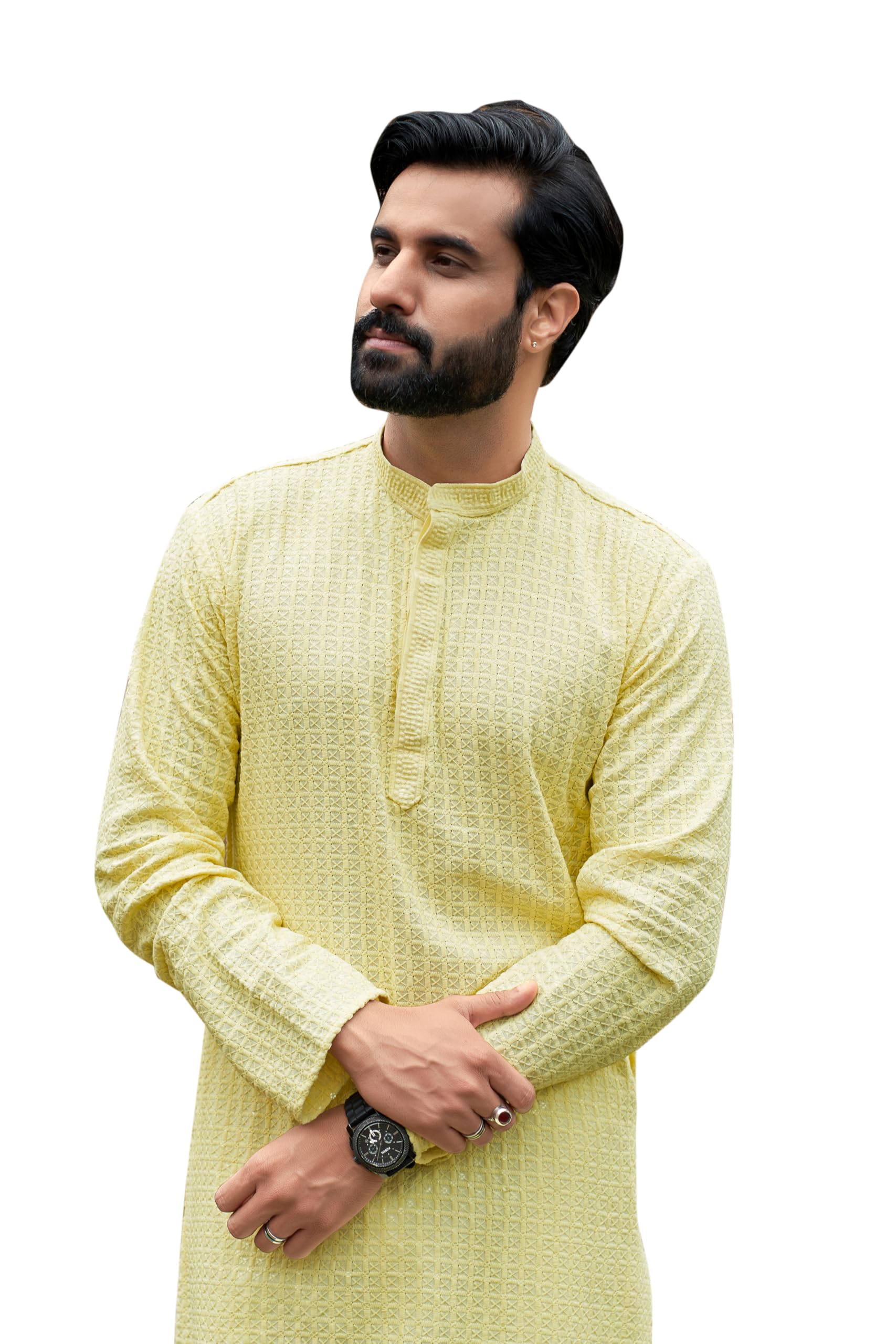 indiroop Elegant Chikankari Thread and Sequin Work Kurta for Men – Ideal for Weddings & Cultural Events Regular Fit Kurta Pajama – Casual & Festive Ethnic Wear-picture-37