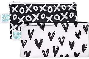 Bumkins Snack Bags Reusable, Washable Fabric, Waterproof Cloth Zip Bag, Food-Safe, 2-pk