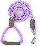 Mile High Life Dog Leash, Braided Cotton Rope Leashes with Leather Tailor Tip with Leather Tip - Heavy Duty Metal Clasp, 4FT, 1/2" Thick - Wedding, Walking Leash for Medium Large Dogs(Cream White)
