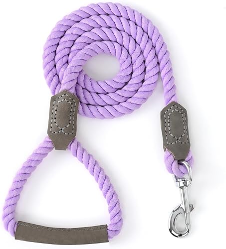 Miniatura 14 de Mile High Life Correa para perro, correas de cuerda de algodón trenzada con mango de cuero, cierre de metal resistente, 6 pies, 1/2 pulgada de Mango