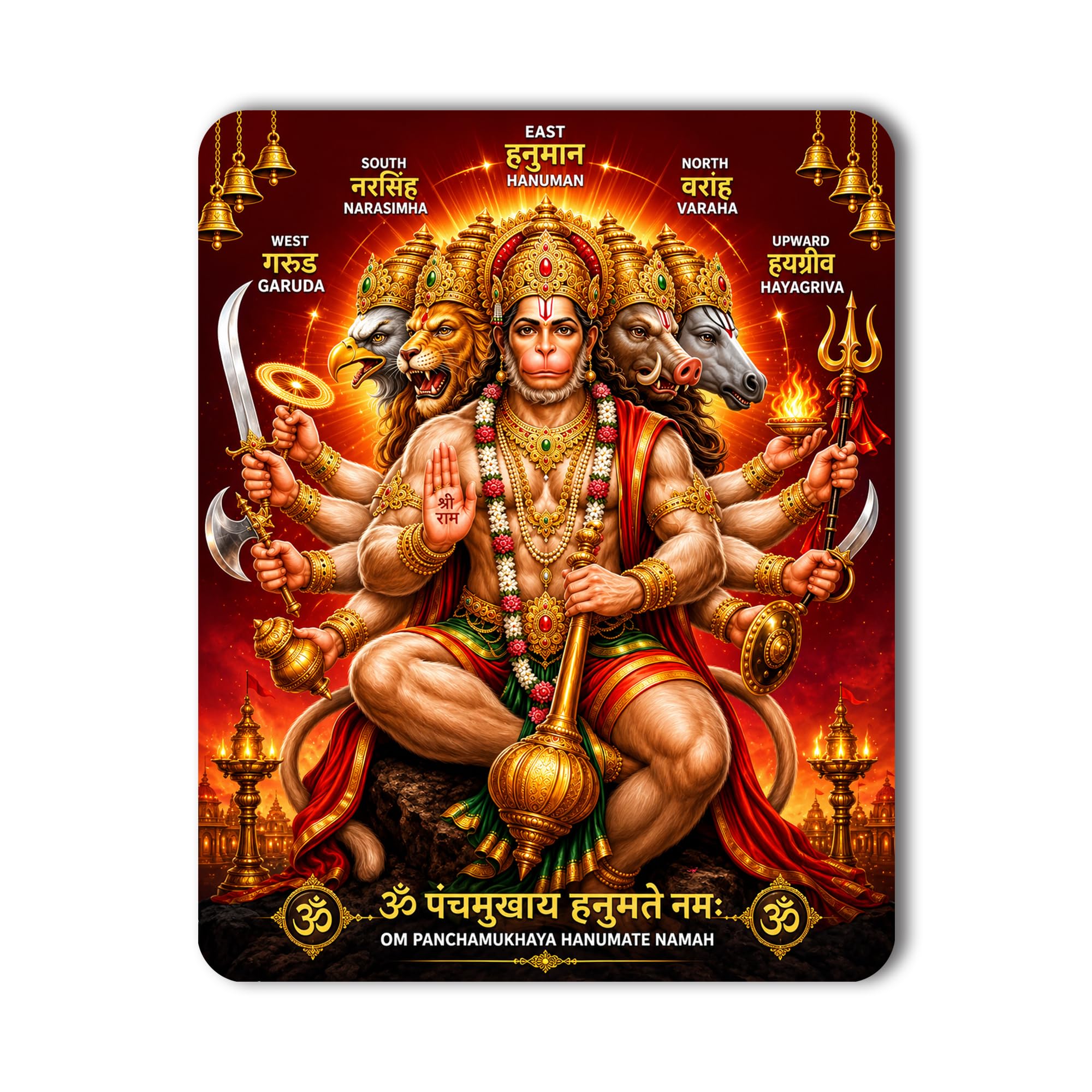 Panchmukhi Hanuman Door Sticker for Home Entrance | Vastu Protection Design | Self-Adhesive | Positive Energy & Spiritual Decor for Home, Office | Hindu Religious | 8 x 10 Inch (Pack of 2)-image-22