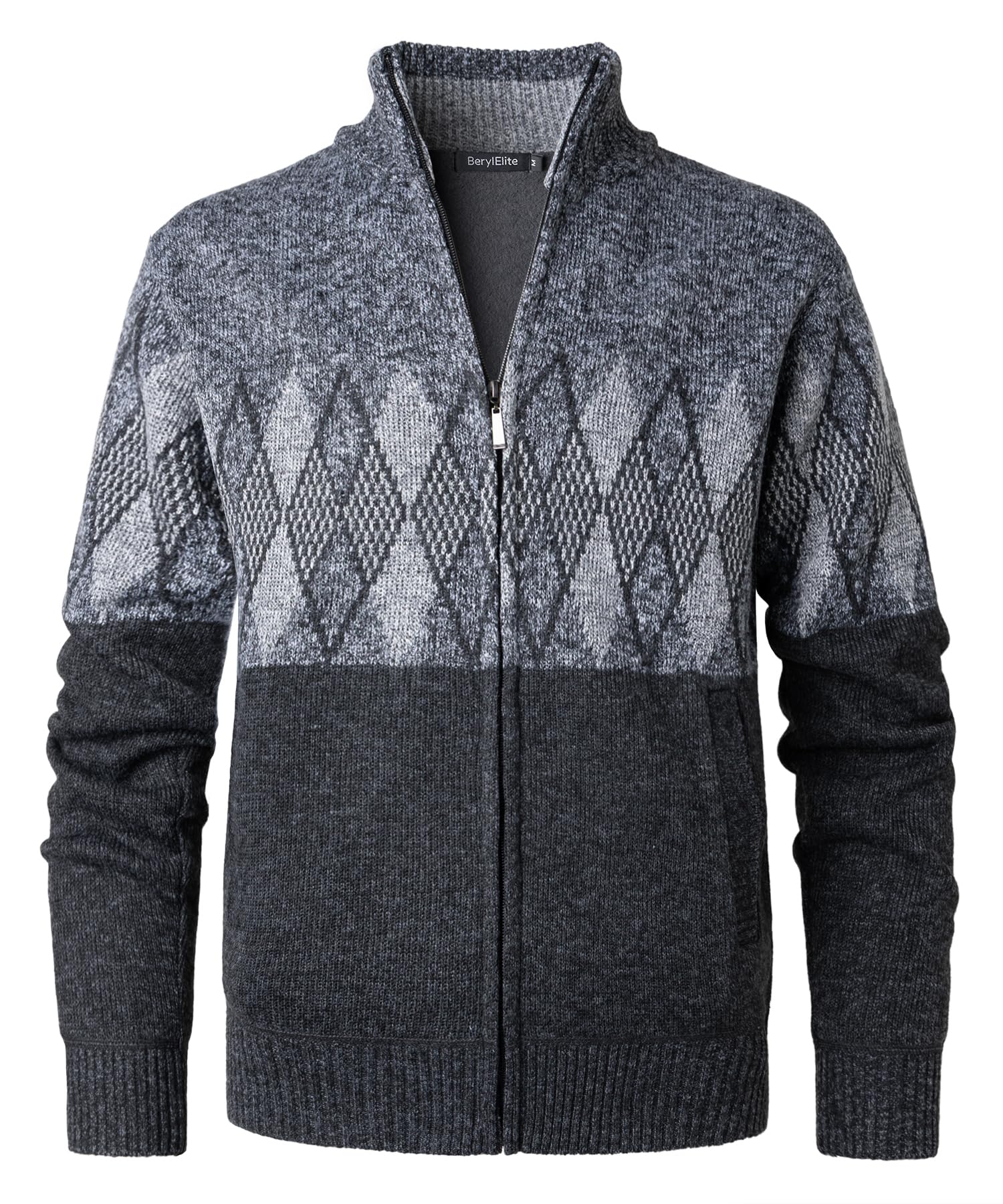 Jersey de Punto Cremallera Completa Cuello Alto Manga Larga Hombre