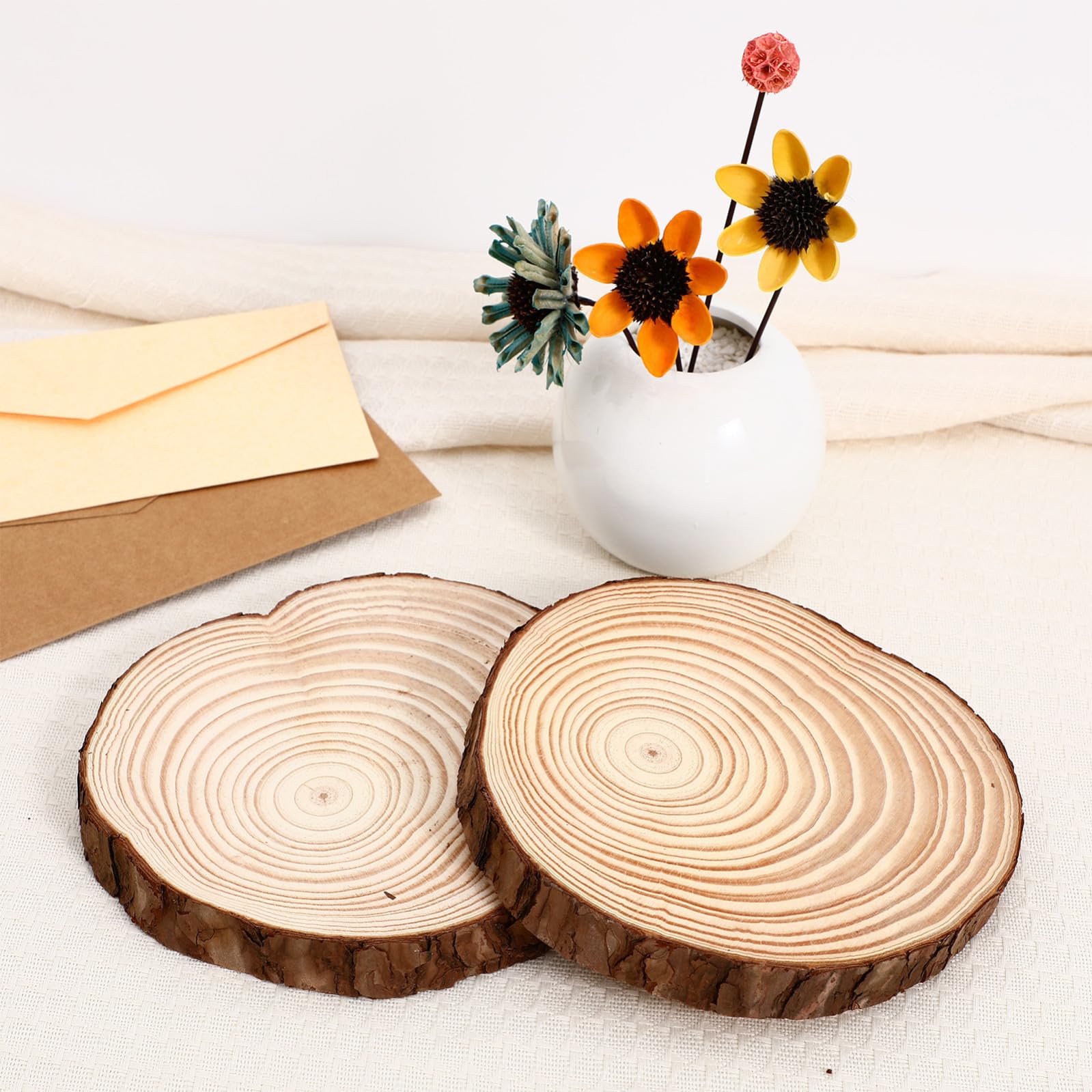 VILLCASE Fette di Legno Rotonde e Decorazioni da Appendere 2 Pezzi Non Verniciate con Corteccia Base Versatile per Pittura per Artigianato Rustico Naturale