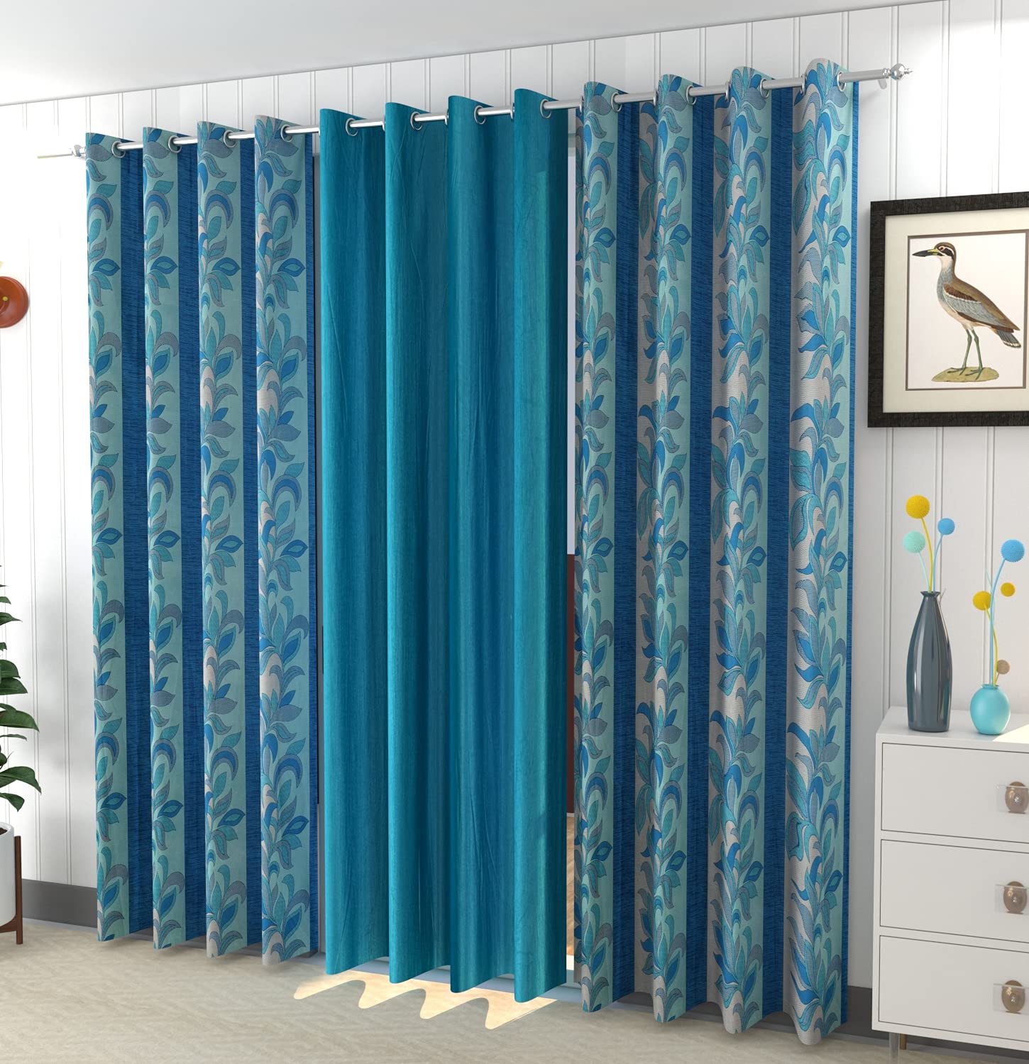Galaxy Home Decor Polyester Floral Print Curtains (Aqua, 8 Feet) - Combo of 3 Piece (B097XXRBHM) Amazon Price History, Amazon Price Tracker