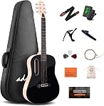 ADM Kits de guitare acoustique pour débutants Adultes - 38" Ensemble de guitares en acier avec leçon en ligne Ensemble de départ Guitarra en bois avec sac, sangle, pics, Capos, Kazoo (Noir, 38 De pouce)