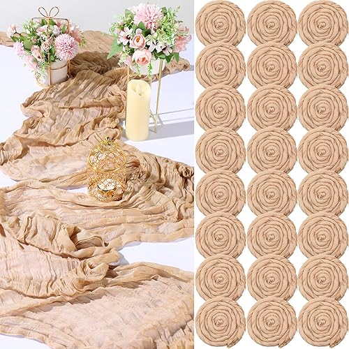 24 piezas de camino de mesa de gasa a granel, mantel de gasa de 120 pulgadas de 10 pies, camino de mesa rústico bohemio para boda, mantel largo para