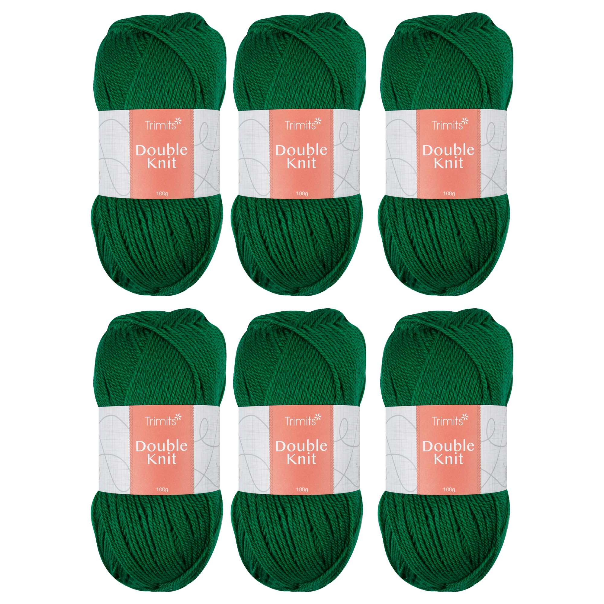 Trimits Double Knit Acrylic Yarn Wool for Knitting and Crochet - 6 x 100g (280 metres) - Soft Touch Easy Care Machine Washable DK Yarn, Oeko-TEX Certified Fibre, Green