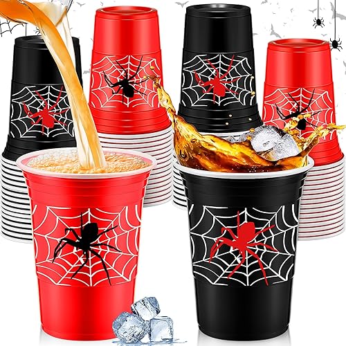 Norme 48 piezas de suministros de fiesta de araña a granel de 16 onzas de plástico grueso desechable taza caliente fría bebida vino café para