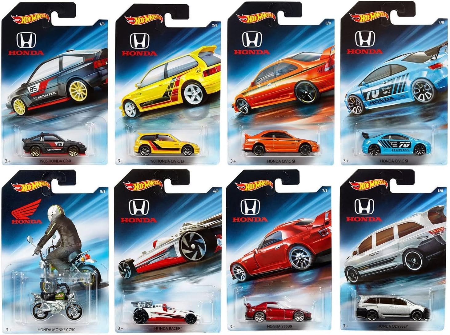 Hot Wheels 2018 Honda 70th Anniversary Bundle Set of 8 Die-Cast Vehicles, 1:64 Scale