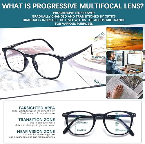 Vista 10 de VIDEBLA Gafas de lectura progresivas multienfoque con bloqueo de luz azul para mujeres/hombres, lectores de computadora con bisagra de resorte