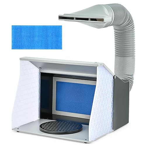 CO-Z Airbrush Spray Booth with Dual Fans & 4 LED Lihts, Folding Painting Booth with 19.5 cm Turntable, Portable Hobby Air Brush Booth with 140 cm Exhaust Hose for DIY Painting Model Craft Cake More - L, Dual Fans