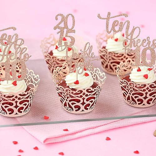 Miniatura 14 de Rsstarxi Paquete de 30 adornos para cupcakes de 15 cumpleaños con purpurina Mis Membrillo 15 desde 2010 Feliz 15º Cupcake Toppers Quince Cheers to