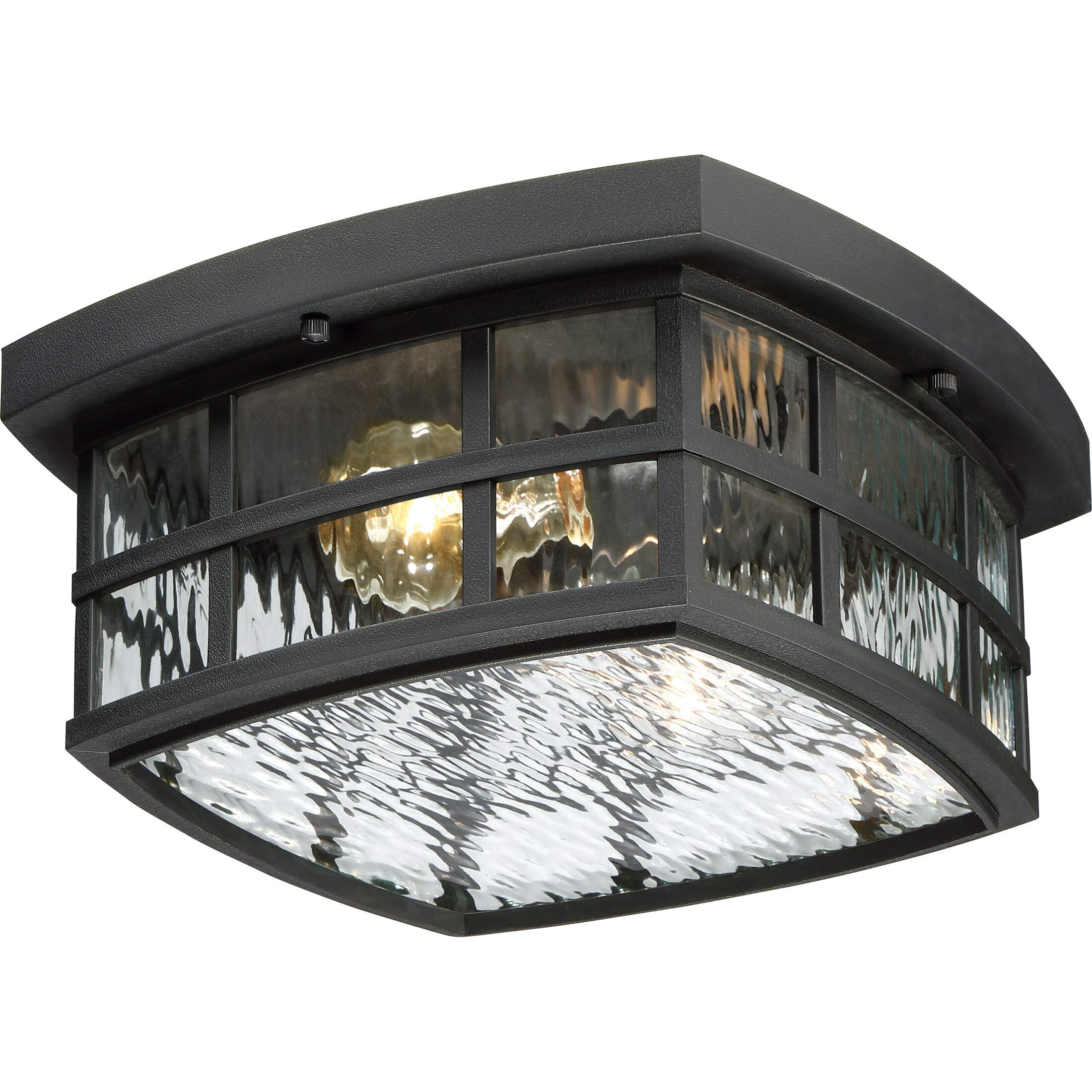 Stonington 2-Light Mystic Black Outdoor Flush Mount with Water Glass