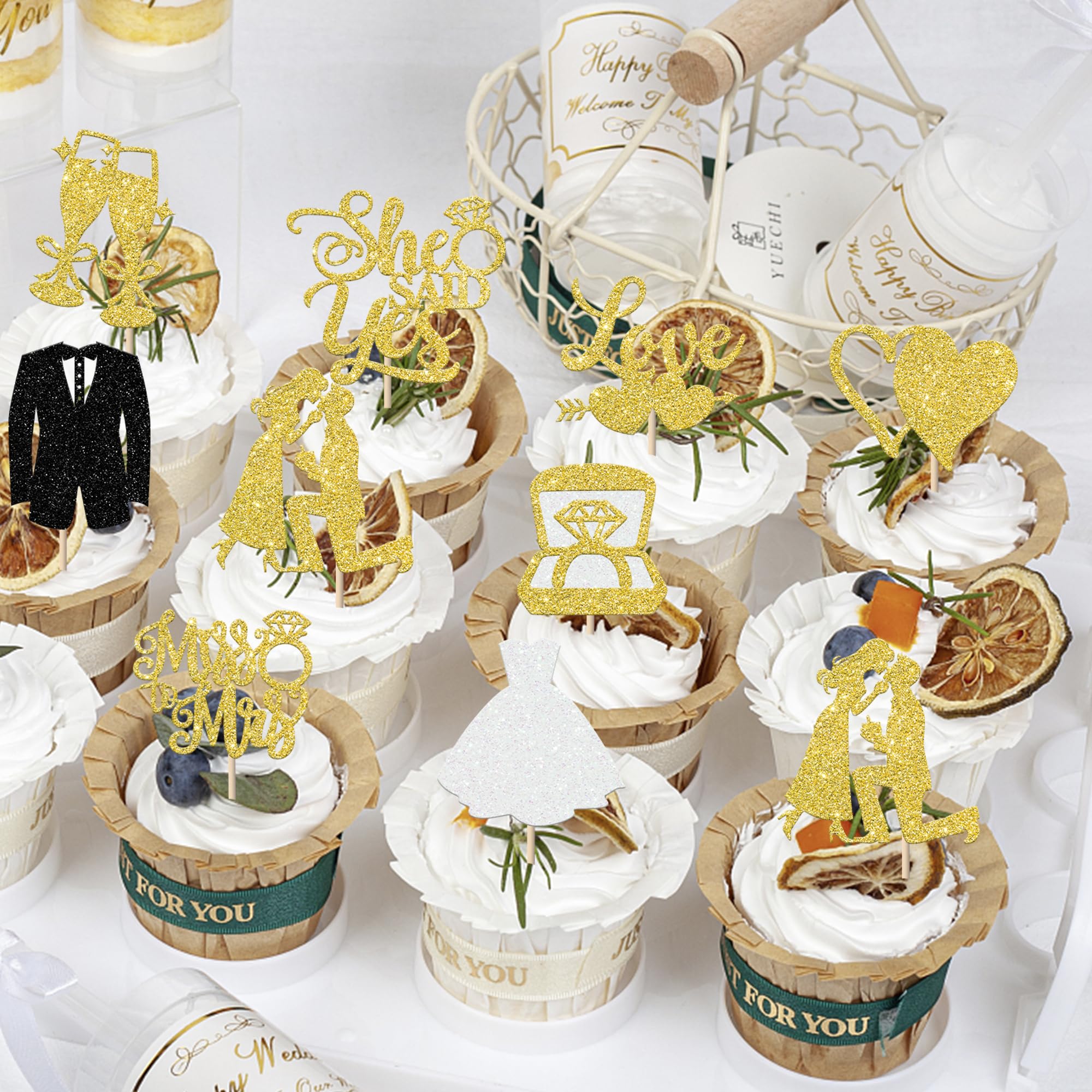 SYKYCTCY 30 Pack Bride to Be Cupcake Toppers Gold Glitter I Do Love Heart Ring Miss To Mrs Cupcake Picks Bridal Shower Cake Decorations for Wedding Engagement Bachelorette Party Supplies Gold - Image 3