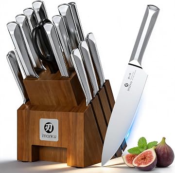 imarku 16PCS Knife Set with Block & Sharpener, High Carbon Stainless Steel