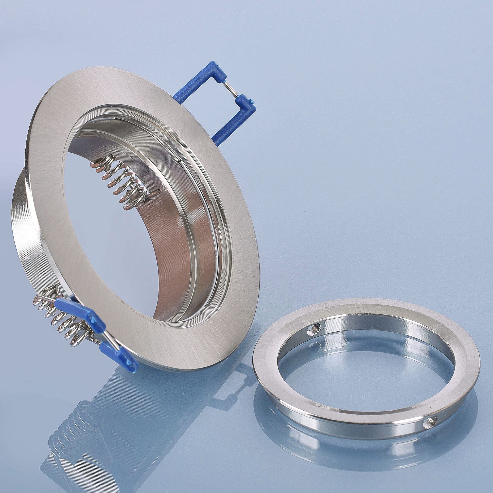 Maxkomfort 10er SET Einbaustrahler SET Edelstahl-Optik mit GU10 Fassung RUND Klickverschluß Einbauleuchte Einbauspot LED/Halogen Rahmen Rostfrei Deckenspot Strahler Spot 5105